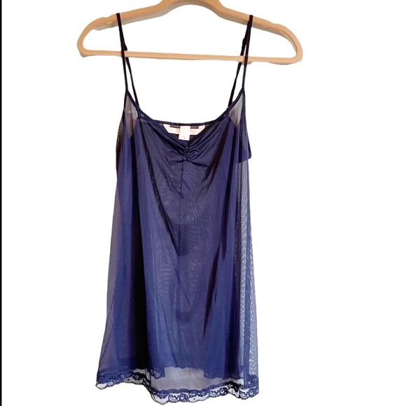 Victoria's Secret Other - Victoria Secret Vintage Y2K Blue Cami Semi-Sheer Camisole Slip Lace Hem